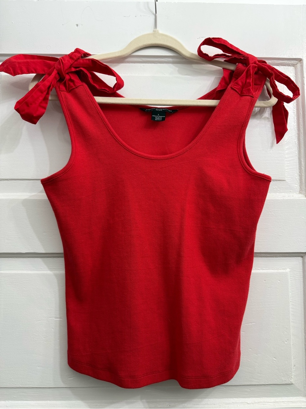 French Connection Red Tie-Shoulder Ribbed Tank